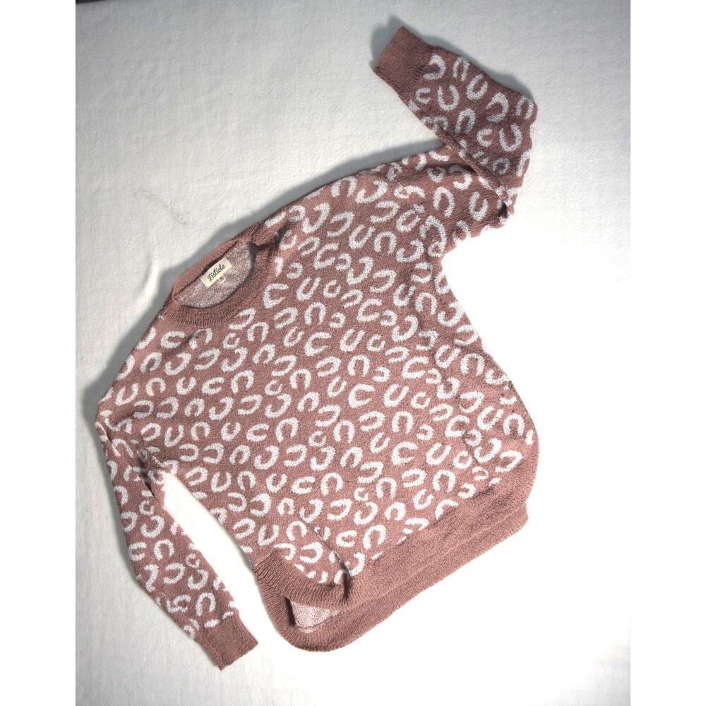 Listicle Women's Sz M Blush Brown Horseshoe Print Pullover Sweater Acrylic Blend